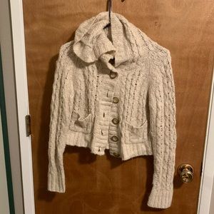 Free people hooded cream button up sweater sz s